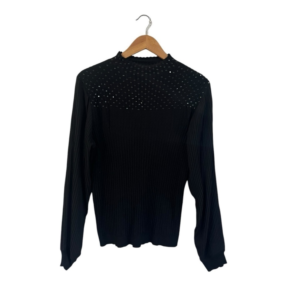 Leo & Ugo Black Ribbed Pleated Sleeve Sweater Size 4 Embellished XL